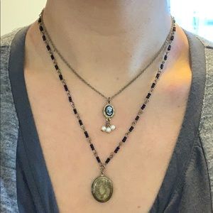 Gold double necklace with locket and cameo